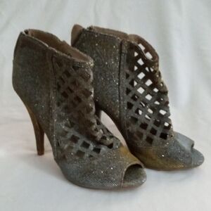 Christian Siriano Glitter Lattice Peep-Toe Heels